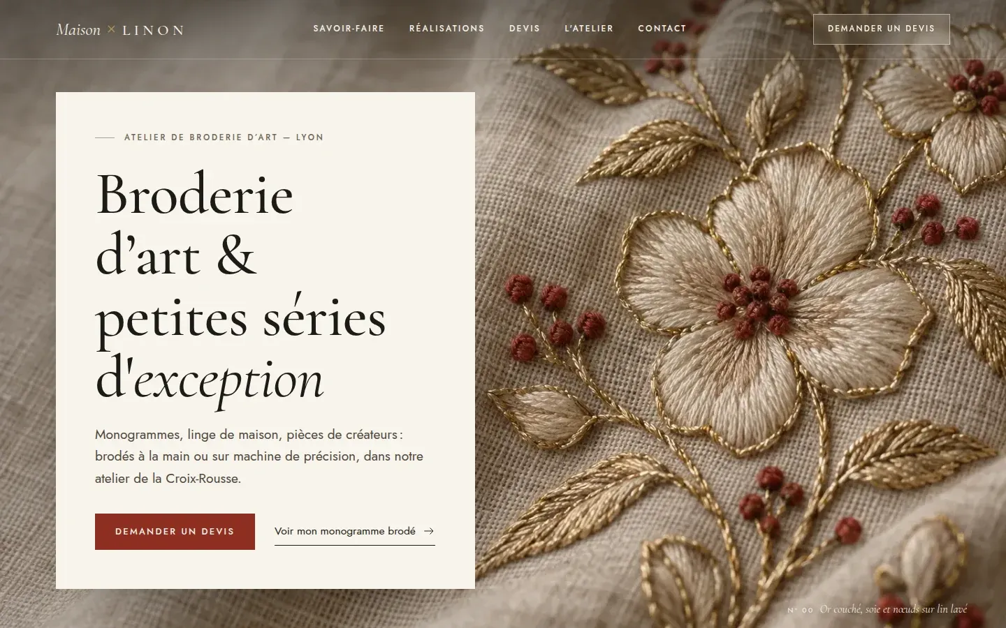 Démo : l’accueil du site de Maison Linon, atelier imaginé.
